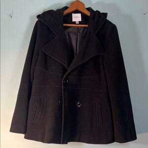 Croft & Barrow Black Wool-Blend Peacoat with Hood